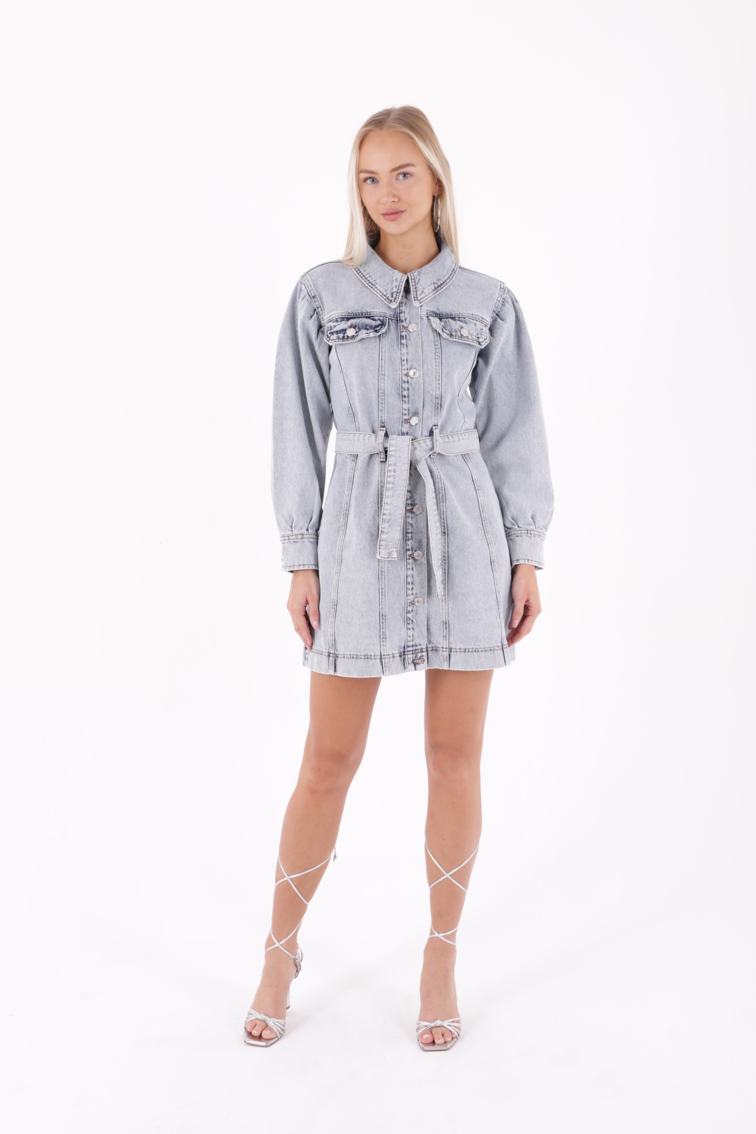 Buttoned Balloon Sleeve Denim Dress - Producer: XLove - Wholesale Women Clothes - TheBS Women