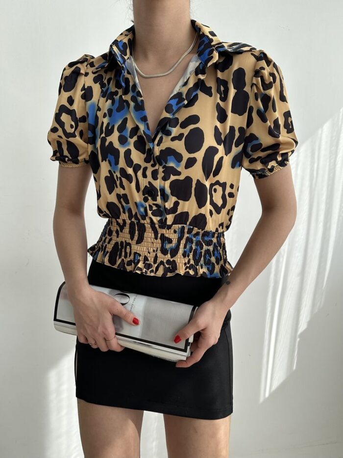 Leopard Saks Waist Gipeli Ouzu Pleated Shirt - Producer: Topshow - Wholesale Women Clothes - TheBS Women