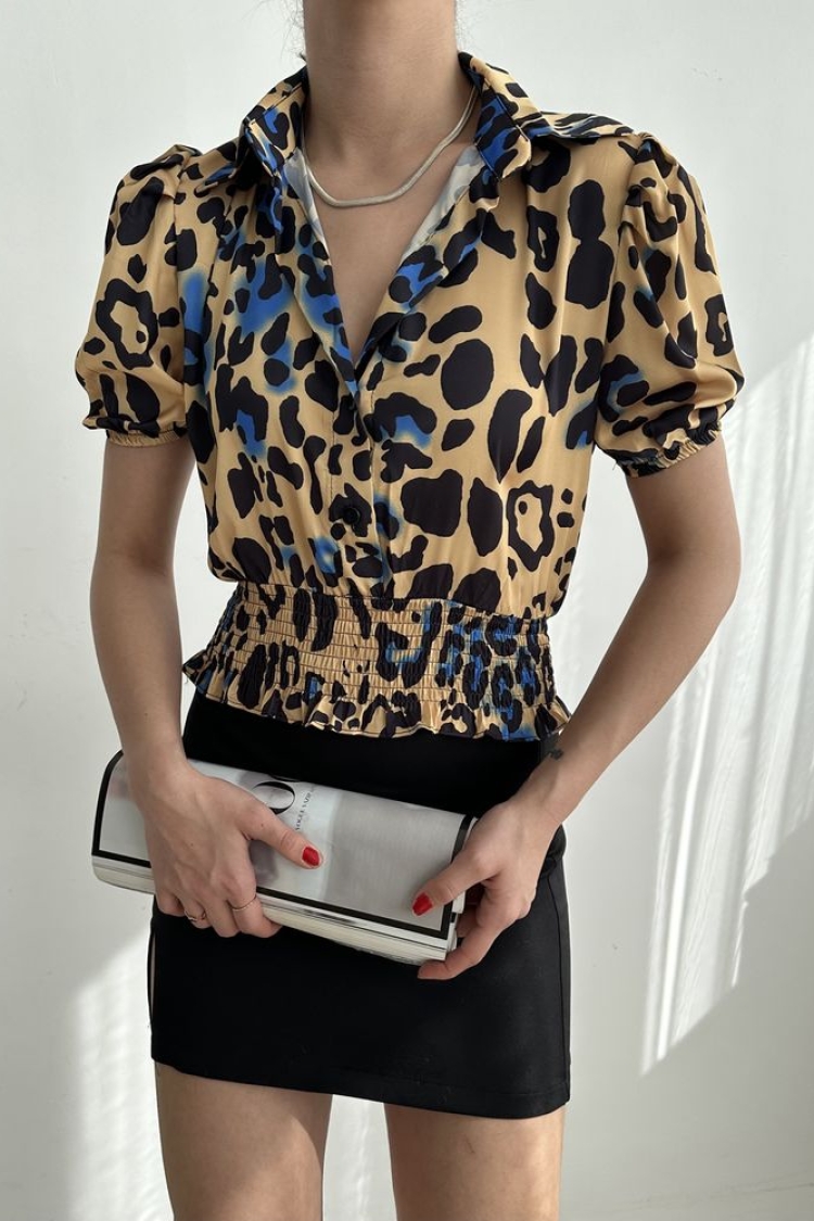 Leopard Saks Waist Gipeli Ouzu Pleated Shirt - Producer: Topshow - Wholesale Women Clothes - TheBS Women