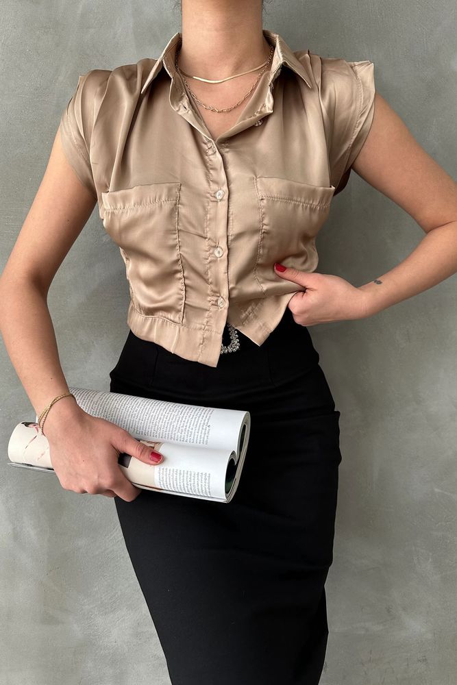 Zero Sleeve Satin Above The Belly Shirt - Producer: Topshow - Wholesale Women Clothes - TheBS Women