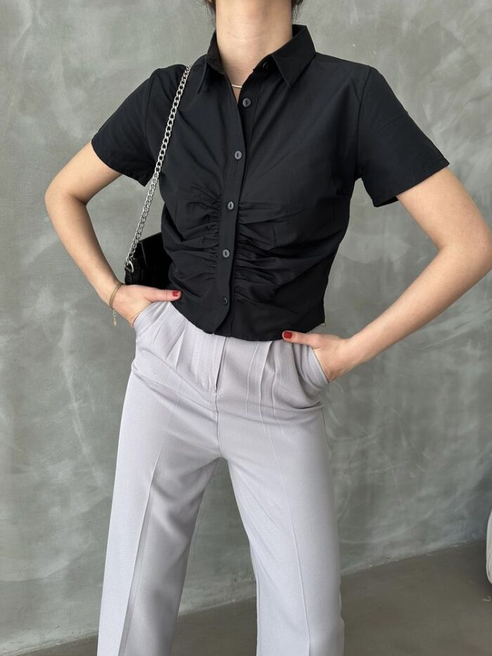 Gimped Gathered Front Blouse - Producer: Topshow - Wholesale Women Clothes - TheBS Women