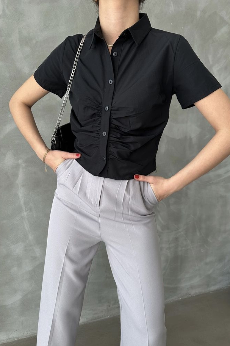 Gimped Gathered Front Blouse - Producer: Topshow - Wholesale Women Clothes - TheBS Women