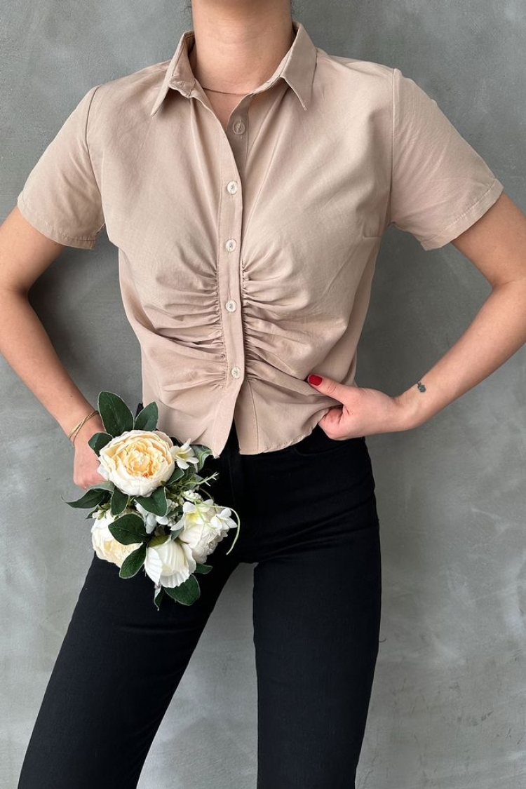 Gimped Gathered Front Blouse - Producer: Topshow - Wholesale Women Clothes - TheBS Women
