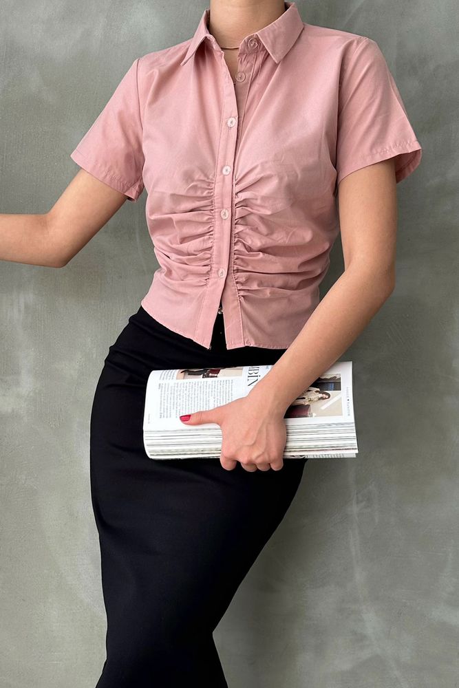 Powder Gimped Gathered Front Blouse - Producer: Topshow - Wholesale Women Clothes - TheBS Women