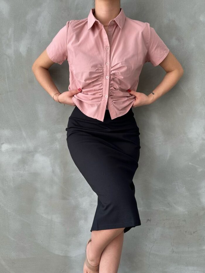 Powder Gimped Gathered Front Blouse - Producer: Topshow - Wholesale Women Clothes - TheBS Women
