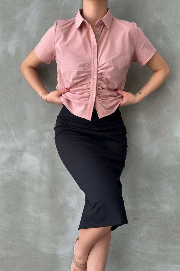Powder Gimped Gathered Front Blouse - Producer: Topshow - Wholesale Women Clothes - TheBS Women