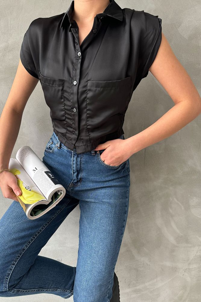 Zero Sleeve Satin Above The Belly Shirt - Producer: Topshow - Wholesale Women Clothes - TheBS Women