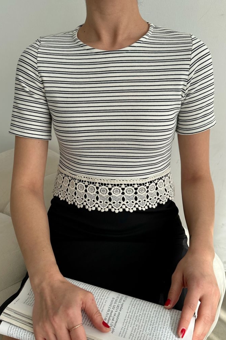 Striped Skirt With Ruched Striped Blouse - Producer: Topshow - Wholesale Women Clothes - TheBS Women