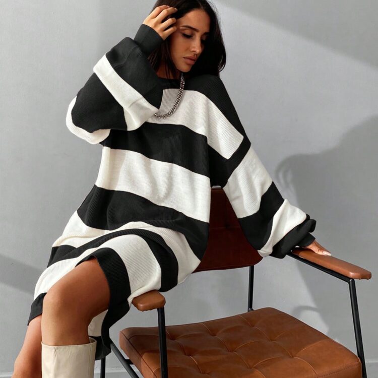 Striped Balloon Sleeve Dress - Producer: My Fashion - Wholesale Women Clothes - TheBS Women
