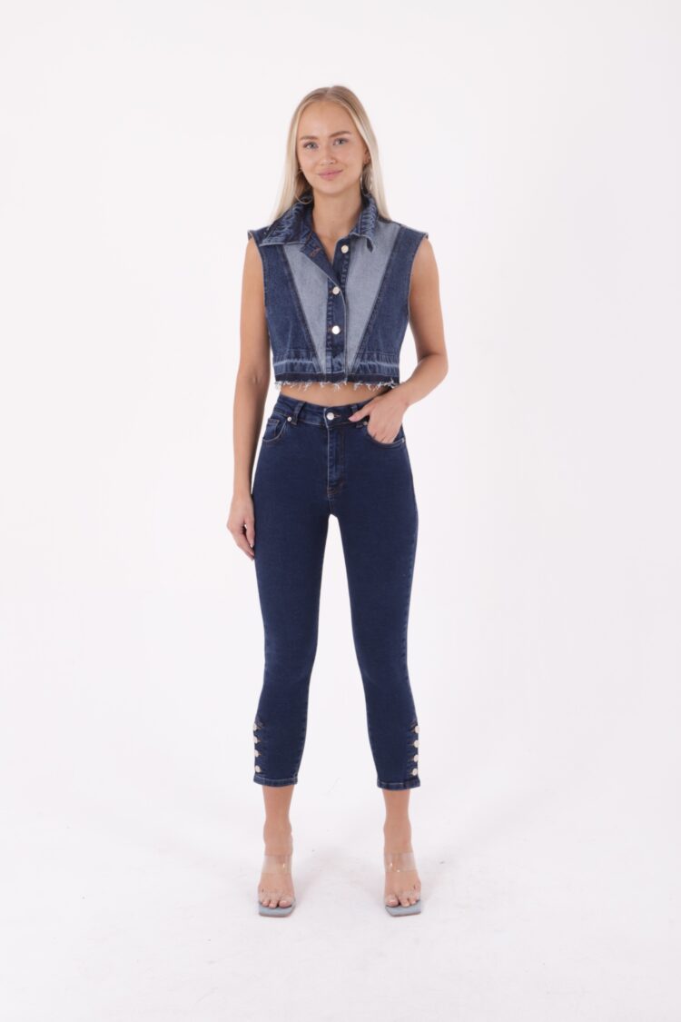 High Waist Skinny Jean With Four Buttons At The Bottom - Dark - Producer: XLove - Wholesale Women Clothes - TheBS Women