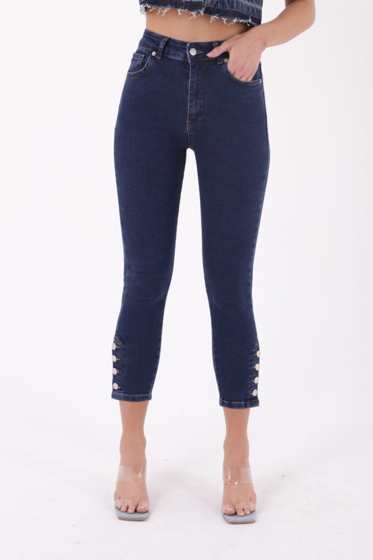 High Waist Skinny Jean With Four Buttons At The Bottom - Dark - Producer: XLove - Wholesale Women Clothes - TheBS Women