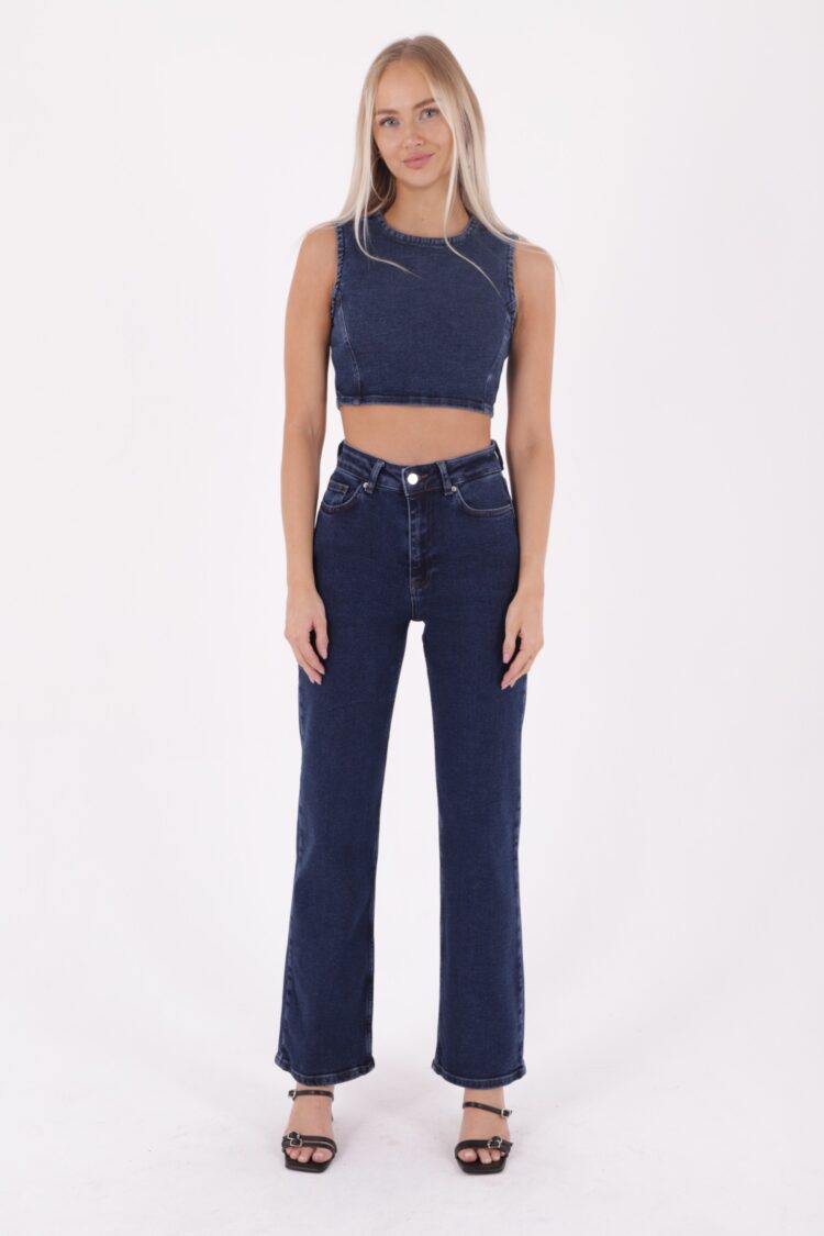 Stitched Wide Leg Relax Jeans - Dark - Producer: XLove - Wholesale Women Clothes - TheBS Women