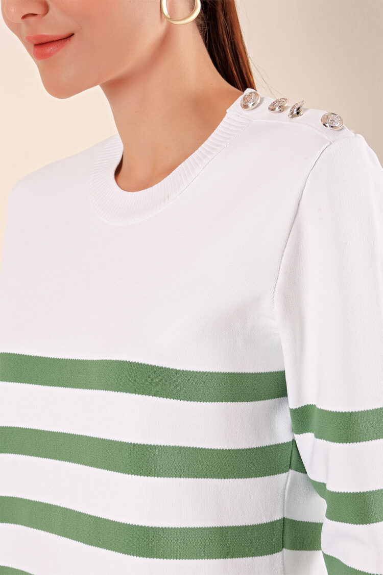 Button Detailed Striped Sweater - C. Çağla - Producer: Bigdart - Wholesale Women Clothes - TheBS Women