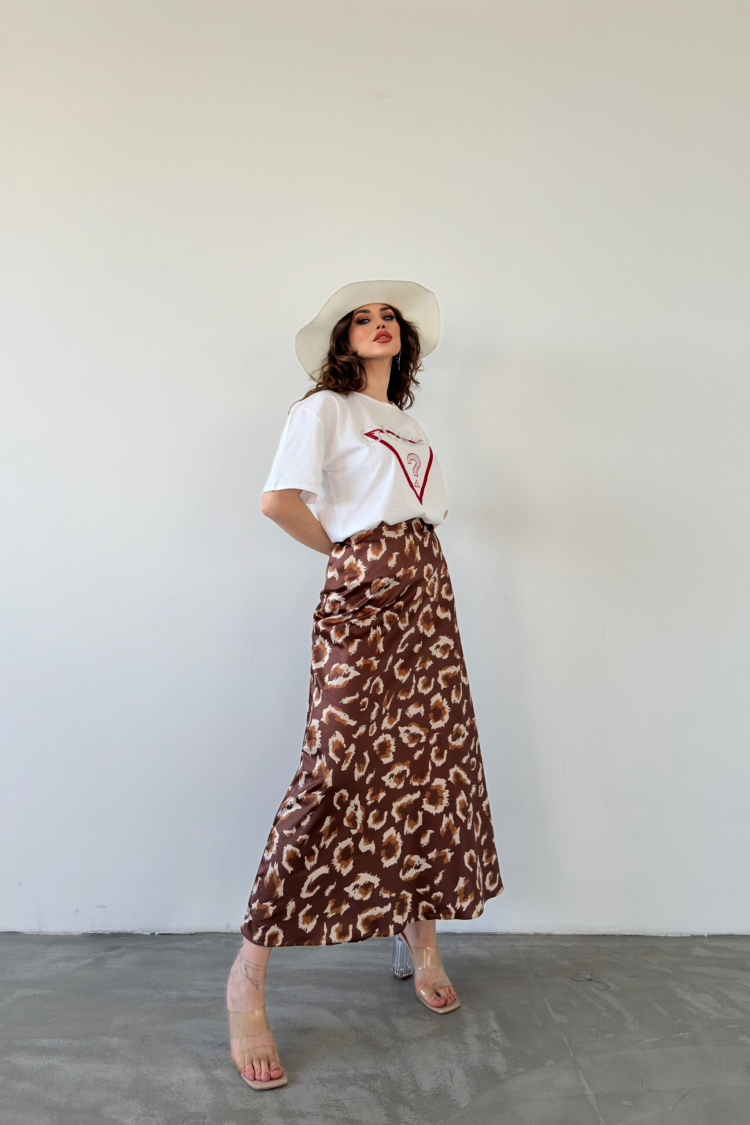 Maxi Length Patterned Satin Skirt - Producer: Fiori - Wholesale Women Clothes - TheBS Women