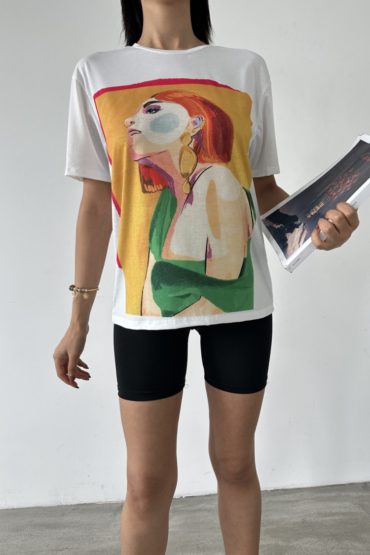 Girl's Contrast Printed T-shirt - Producer: Fiori - Wholesale Women Clothes - TheBS Women