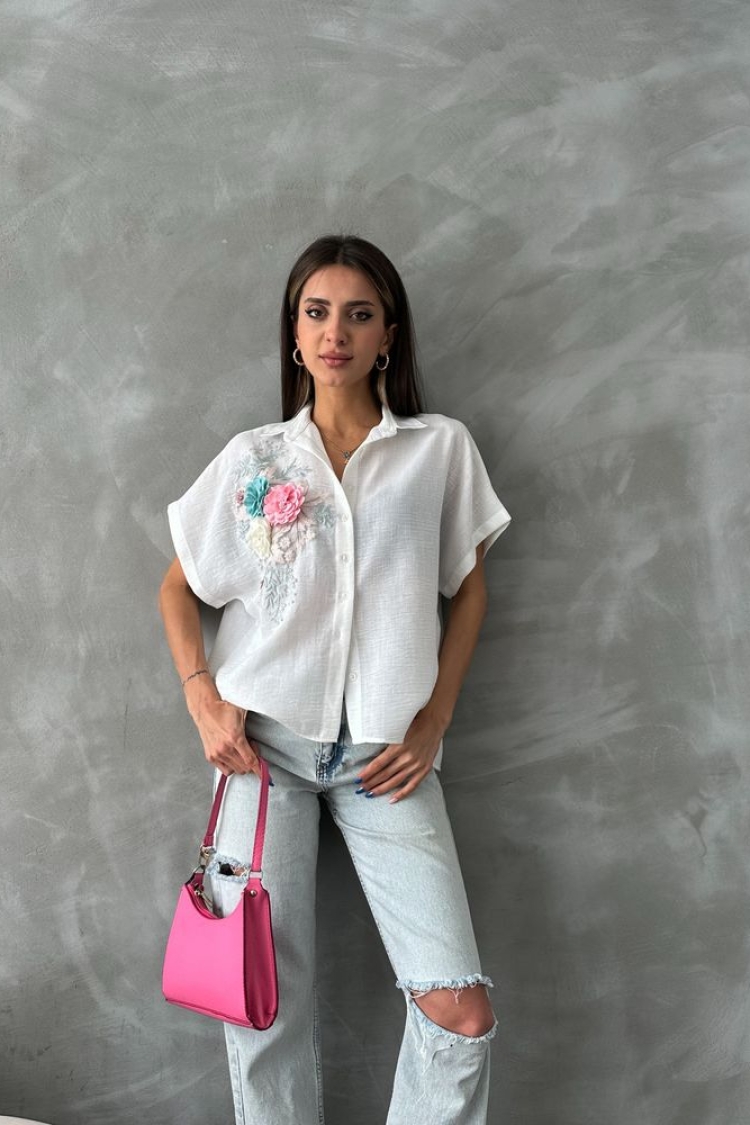 Flower Detailed Shirt - Producer: Topshow - Wholesale Women Clothes - TheBS Women