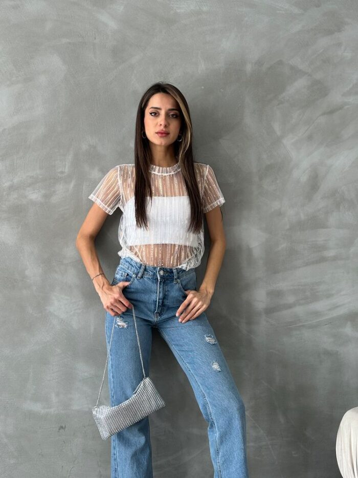 Cream Sequin Tulle T-Shirt - Producer: Topshow - Wholesale Women Clothes - TheBS Women