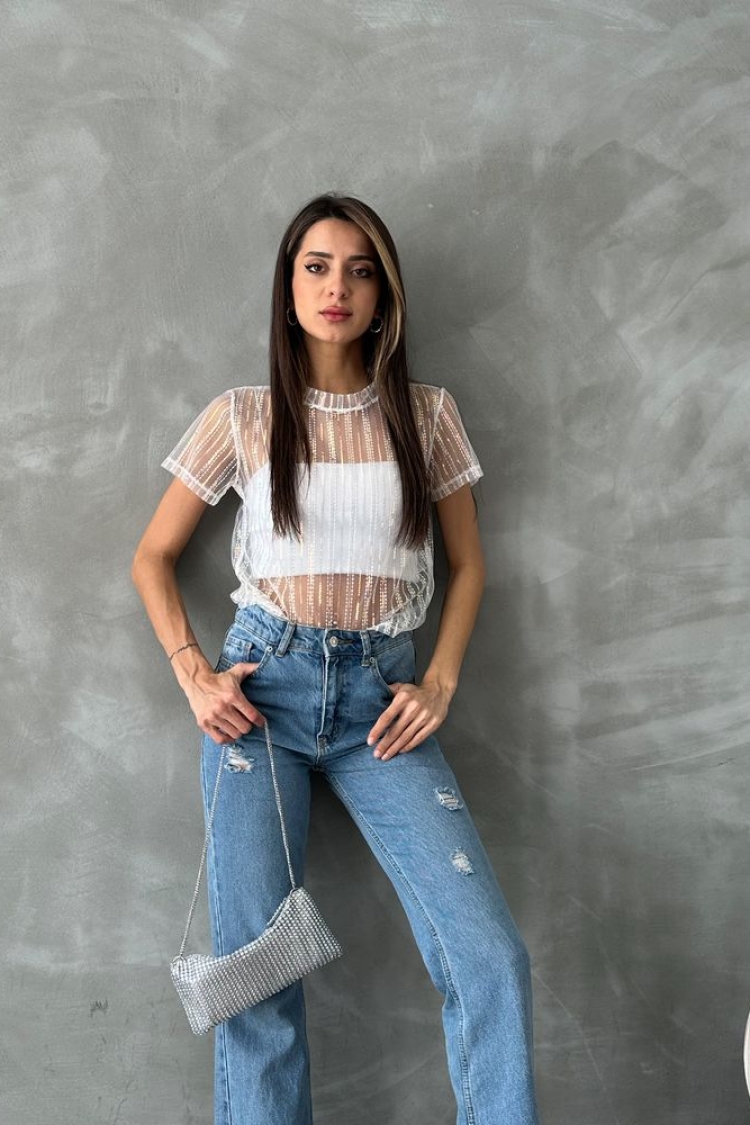 Cream Sequin Tulle T-Shirt - Producer: Topshow - Wholesale Women Clothes - TheBS Women
