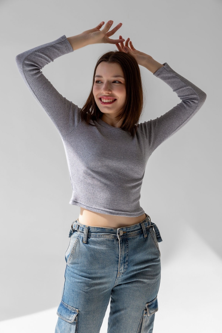 Long Sleeve Corduroy Blouse Crop Knitted T-shirt - Brand: la & vetta - Women & Kids, Baby Clothes Wholesale - TheBS Women