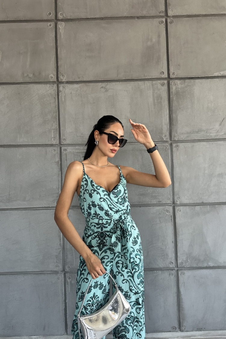 Patterned V-Neck Strap Jumpsuit - Producer: Fiori - Wholesale Women Clothes - TheBS Women