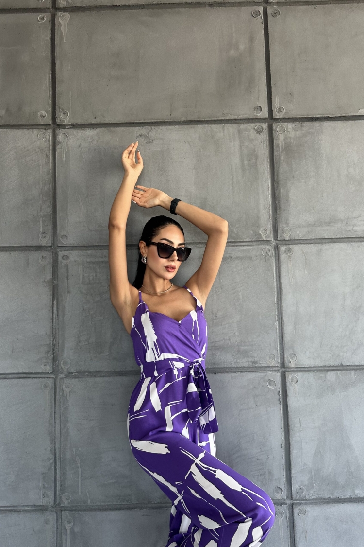 Patterned V-neck Strap Jumpsuit - Producer: Fiori - Wholesale Women Clothes - TheBS Women