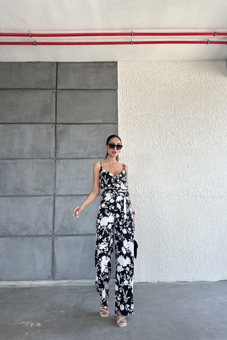 Patterned V-Neck Strap Jumpsuit - Producer: Fiori - Wholesale Women Clothes - TheBS Women