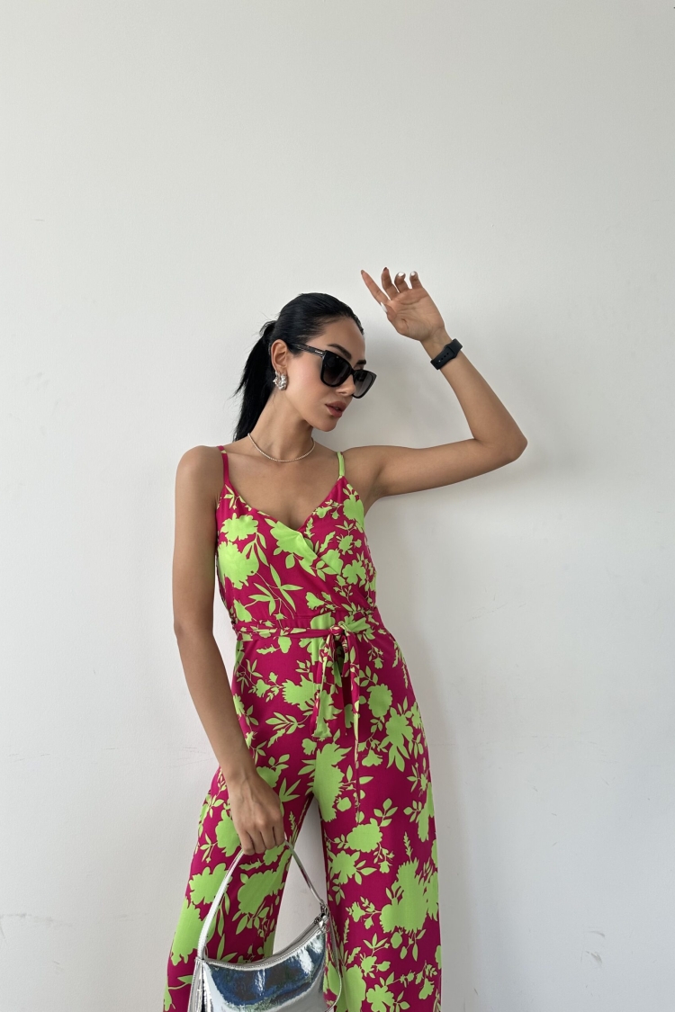 Patterned V-Neck Strap Jumpsuit - Producer: Fiori - Wholesale Women Clothes - TheBS Women