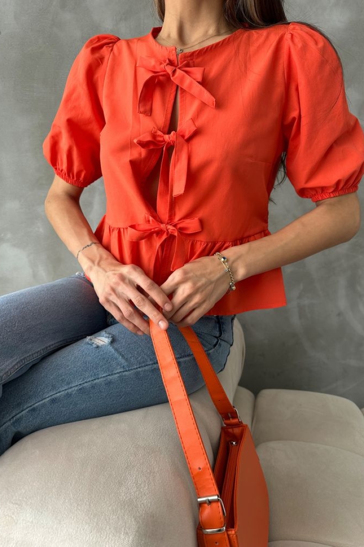 Oranj D 2699 Front Tied Poplin Blouse - Producer: Topshow - Wholesale Women Clothes - TheBS Women