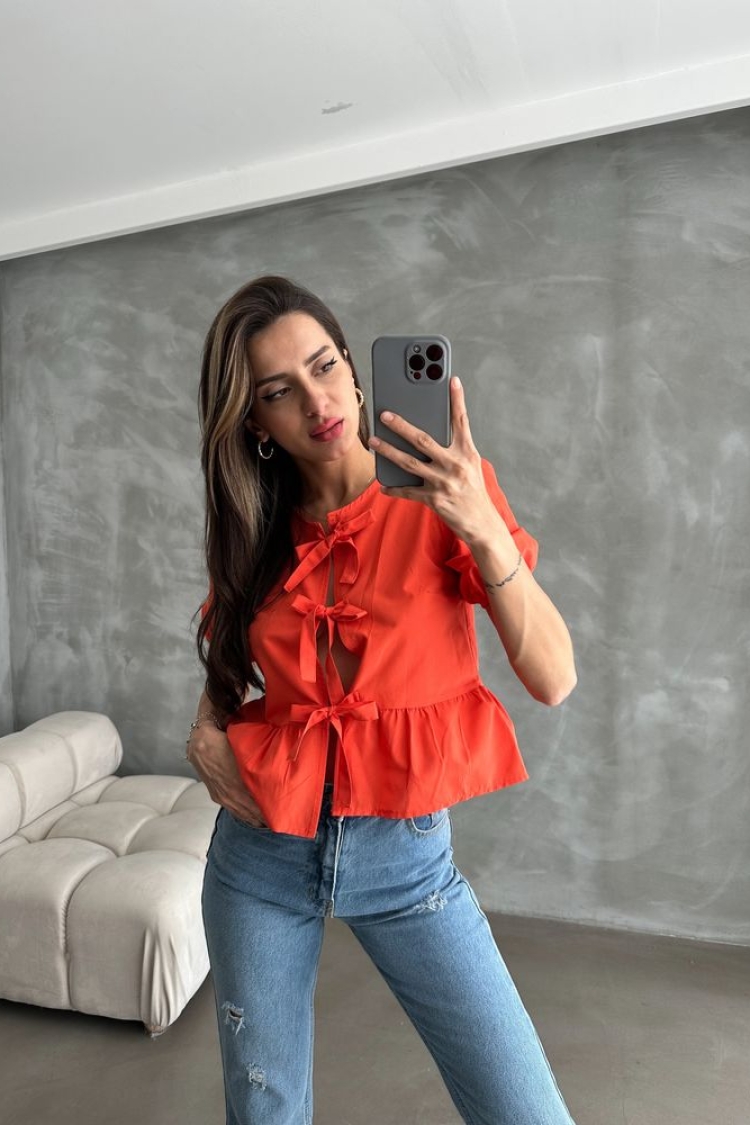 Oranj D 2699 Front Tied Poplin Blouse - Producer: Topshow - Wholesale Women Clothes - TheBS Women