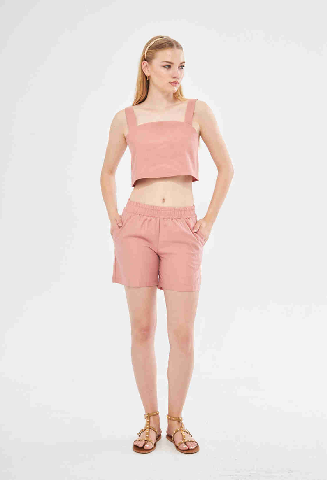 Linen Shorts - Pink - Brand: Evable - Women & Kids, Baby Clothes Wholesale - TheBS Women