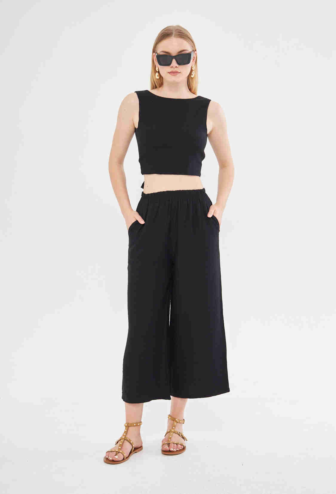 Comfy Short Wide Leg Pull On Trouser With Linen In - Brand: Evable - Women & Kids, Baby Clothes Wholesale - TheBS Women