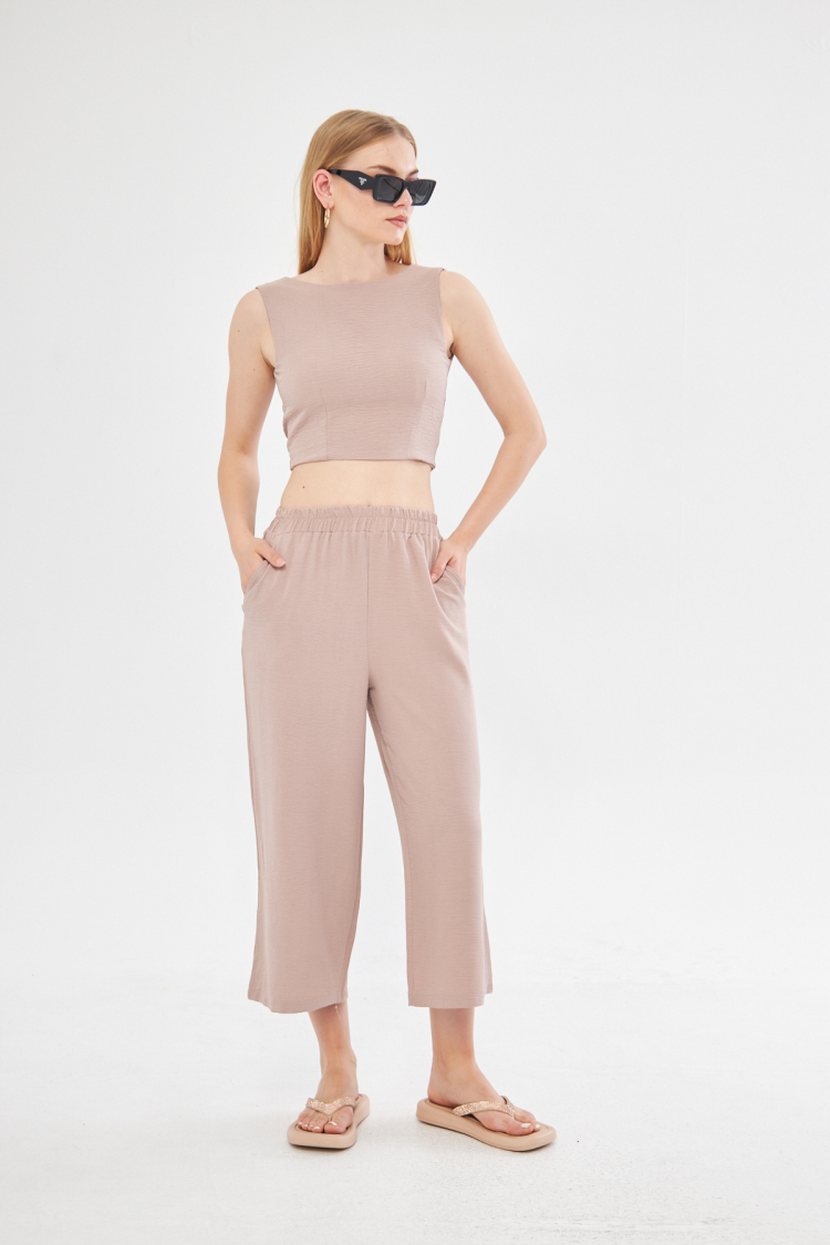Comfy Short Wide Leg Pull On Trouser With Linen In - Brand: Evable - Women & Kids, Baby Clothes Wholesale - TheBS Women