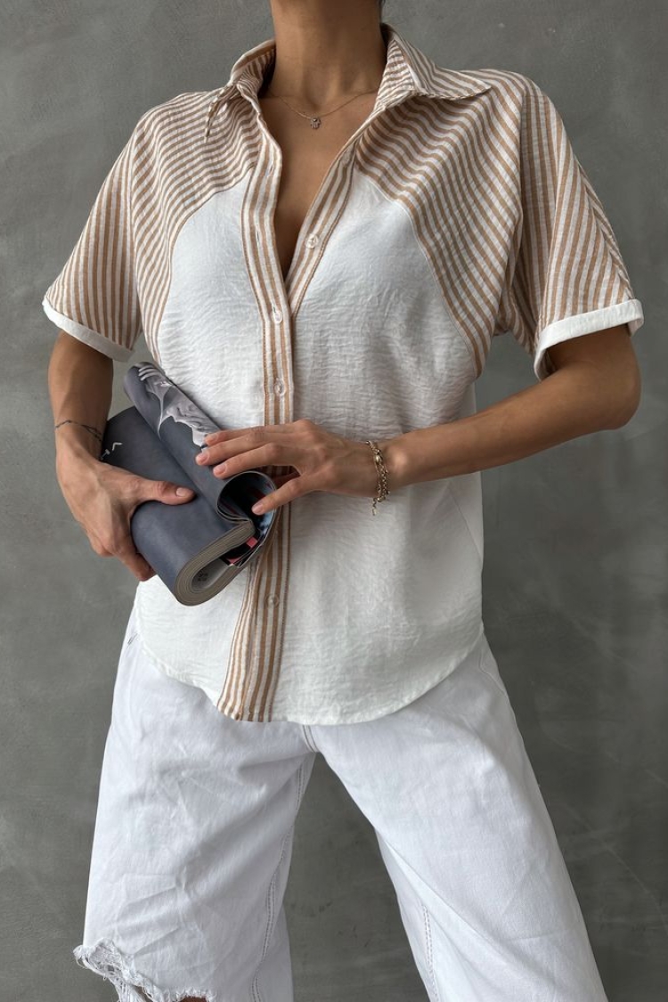 Line Detailed Low Sleeve Shirt - Producer: Topshow - Wholesale Women Clothes - TheBS Women
