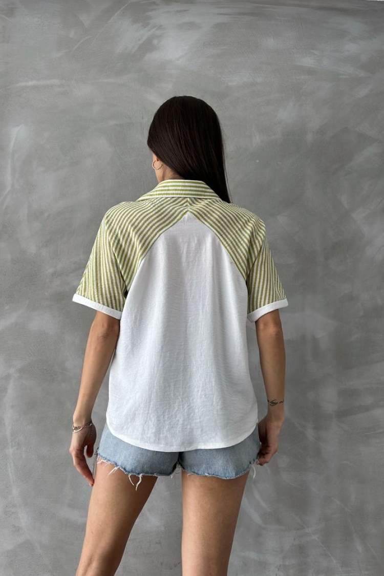 PistachioStripe Detailed Low Sleeve Shirt - Producer: Topshow - Wholesale Women Clothes - TheBS Women