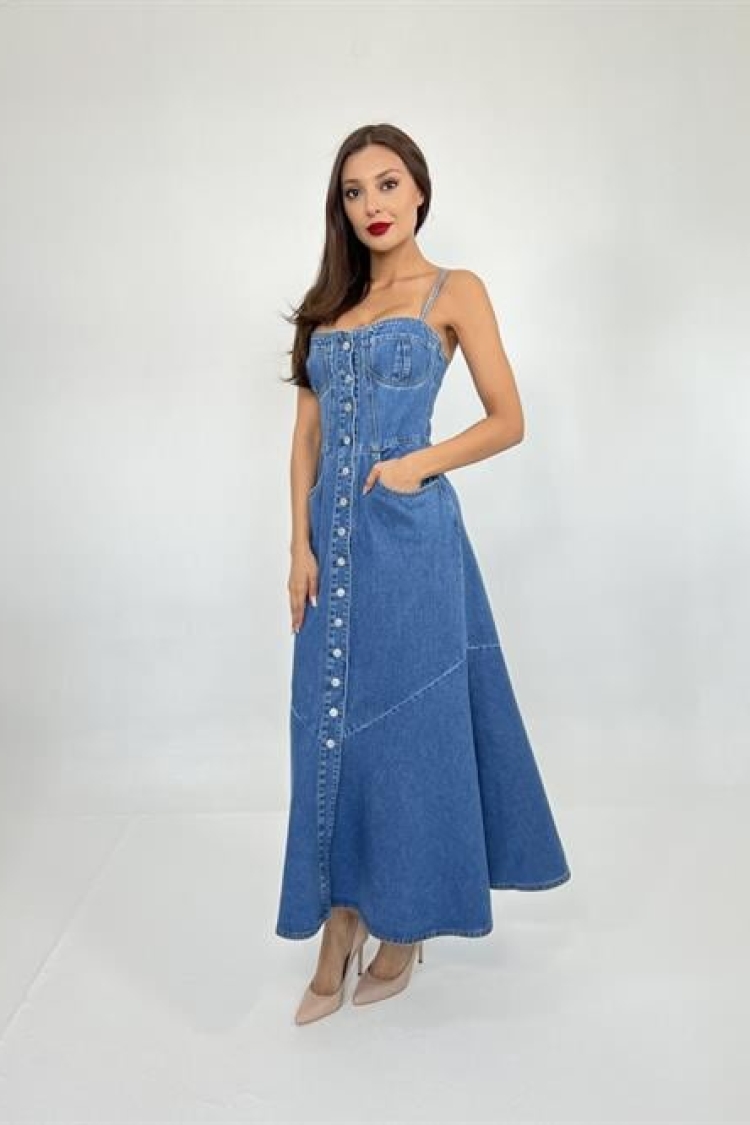 Denim Dress - Blue - Producer: Fame - Wholesale Women Clothes - TheBS Women