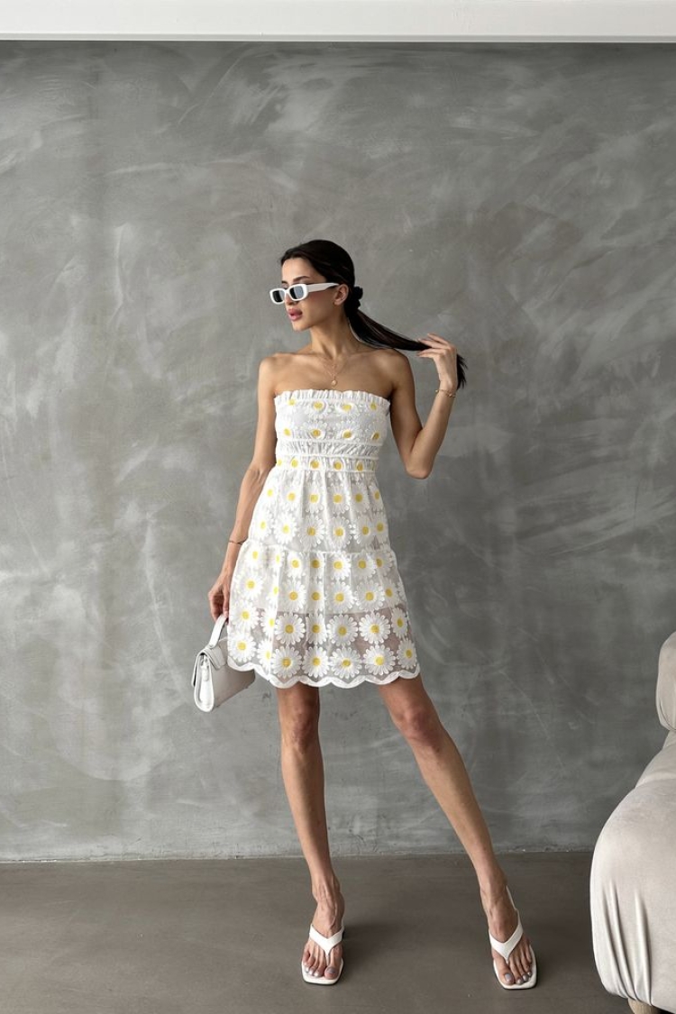 Cream Daisy D 2712 Daisy Embroidered Dress - Producer: Topshow - Wholesale Women Clothes - TheBS Women