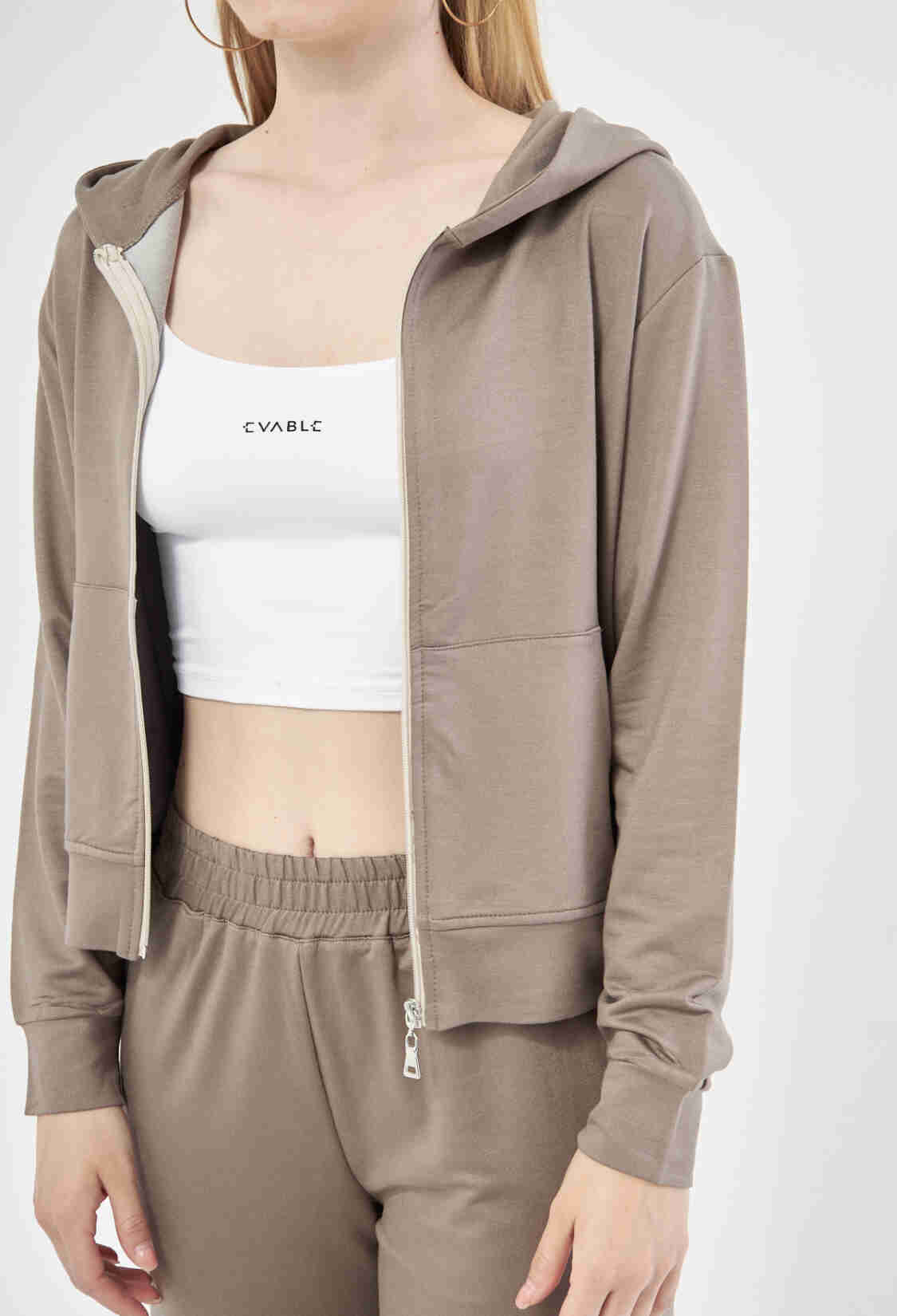 Lofly Zip Up Track Hoodie In Brown - Brand: Evable - Women & Kids, Baby Clothes Wholesale - TheBS Women