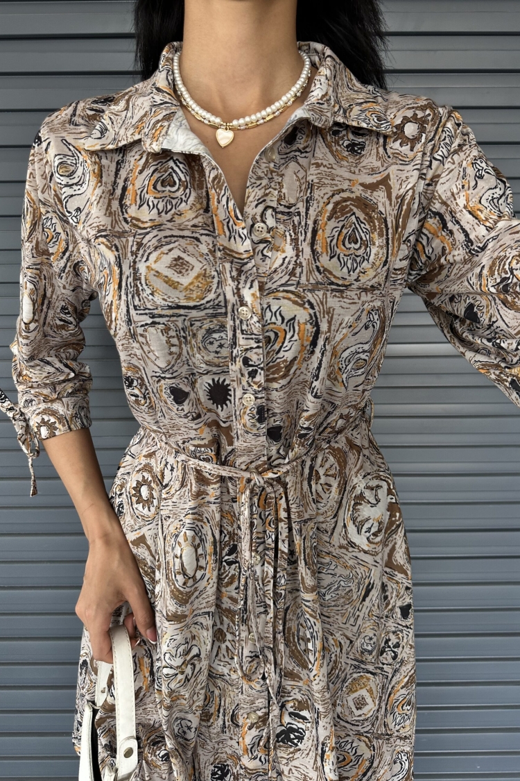 Shawl Pattern Shirt Collar Lace Detailed Buttoned Dress - Producer: Fiori - Wholesale Women Clothes - TheBS Women