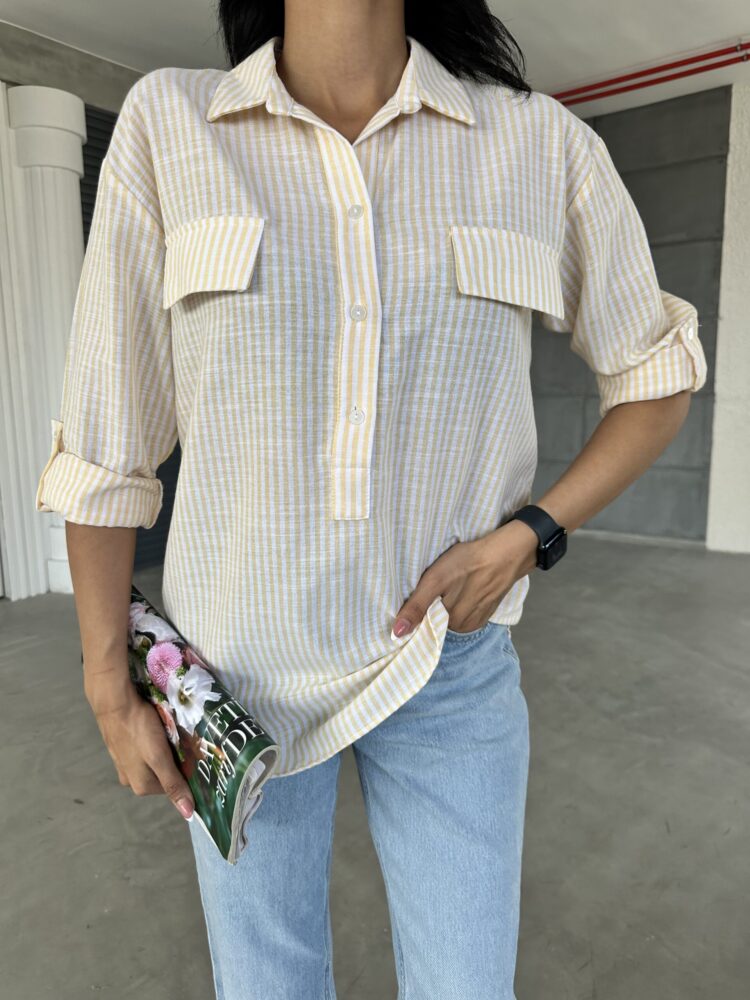 Striped Flap Pocket Summer Shirt - Producer: Fiori - Wholesale Women Clothes - TheBS Women