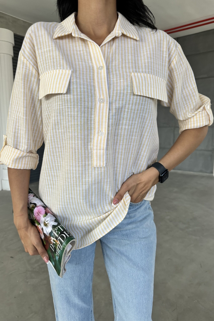Striped Flap Pocket Summer Shirt - Producer: Fiori - Wholesale Women Clothes - TheBS Women