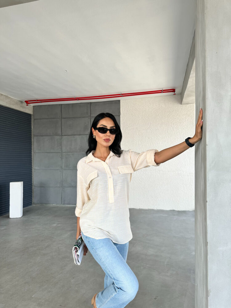 Striped Flap Pocket Summer Shirt - Producer: Fiori - Wholesale Women Clothes - TheBS Women