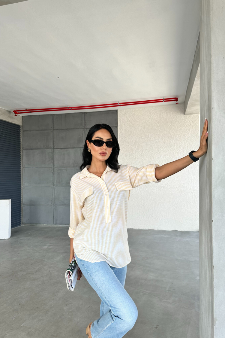 Striped Flap Pocket Summer Shirt - Producer: Fiori - Wholesale Women Clothes - TheBS Women