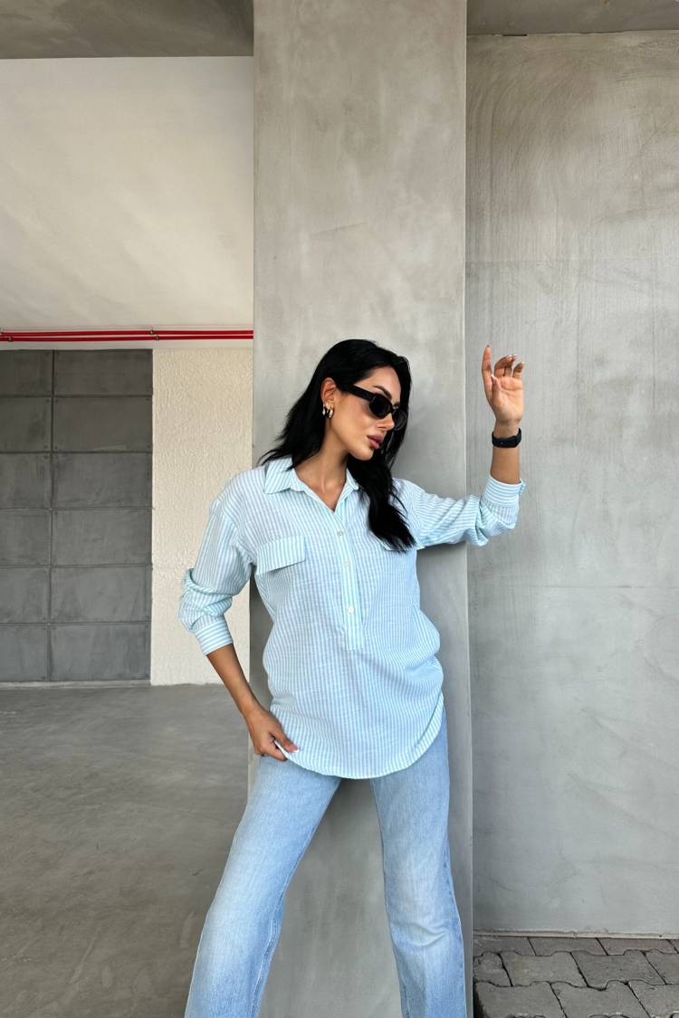 Striped Flap Pocket Summer Shirt - Producer: Fiori - Wholesale Women Clothes - TheBS Women