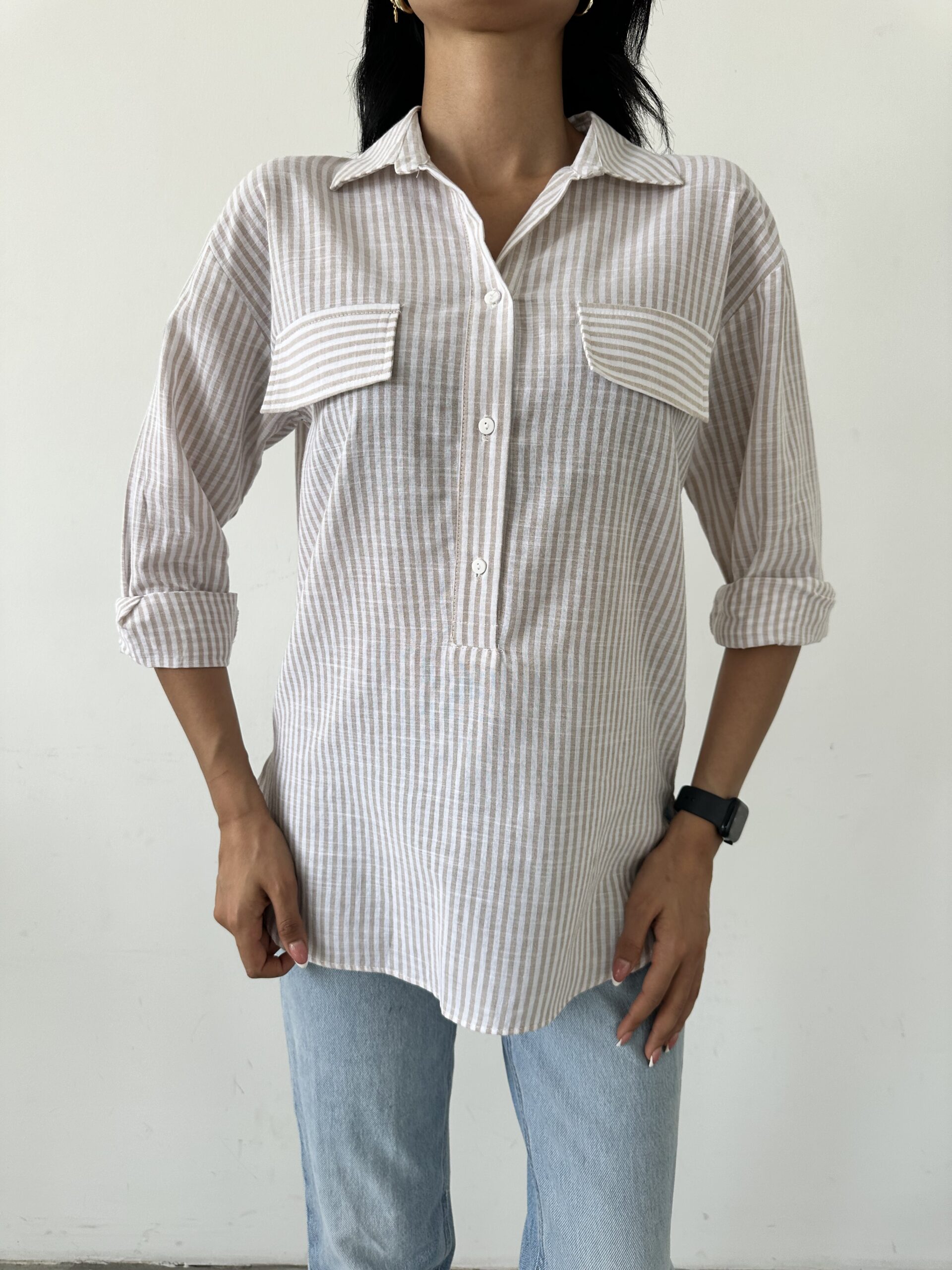 Striped Flap Pocket Summer Shirt - Producer: Fiori - Wholesale Women Clothes - TheBS Women