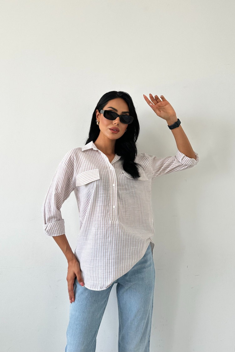 Striped Flap Pocket Summer Shirt - Producer: Fiori - Wholesale Women Clothes - TheBS Women