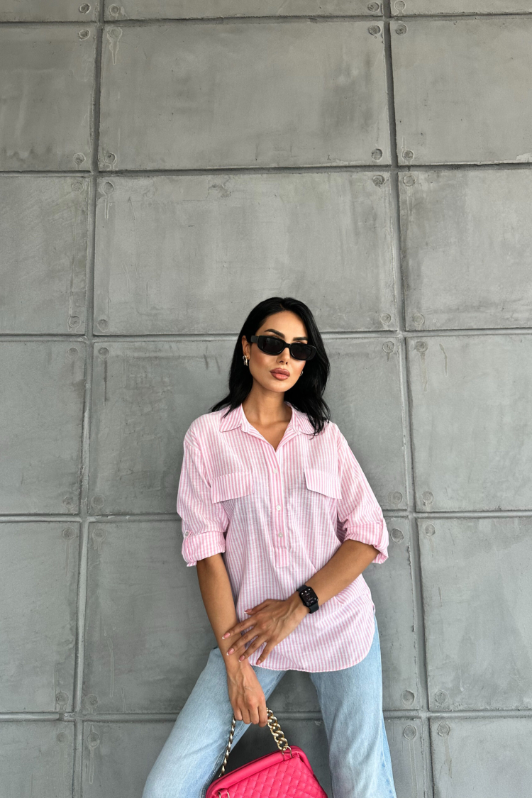 Striped Flap Pocket Summer Shirt - Producer: Fiori - Wholesale Women Clothes - TheBS Women