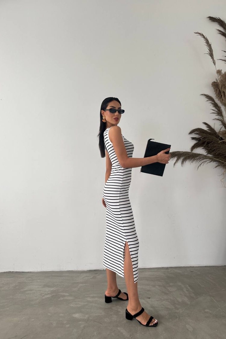 Ottoman Lycra Fabric Striped Dress - Producer: Fiori - Wholesale Women Clothes - TheBS Women