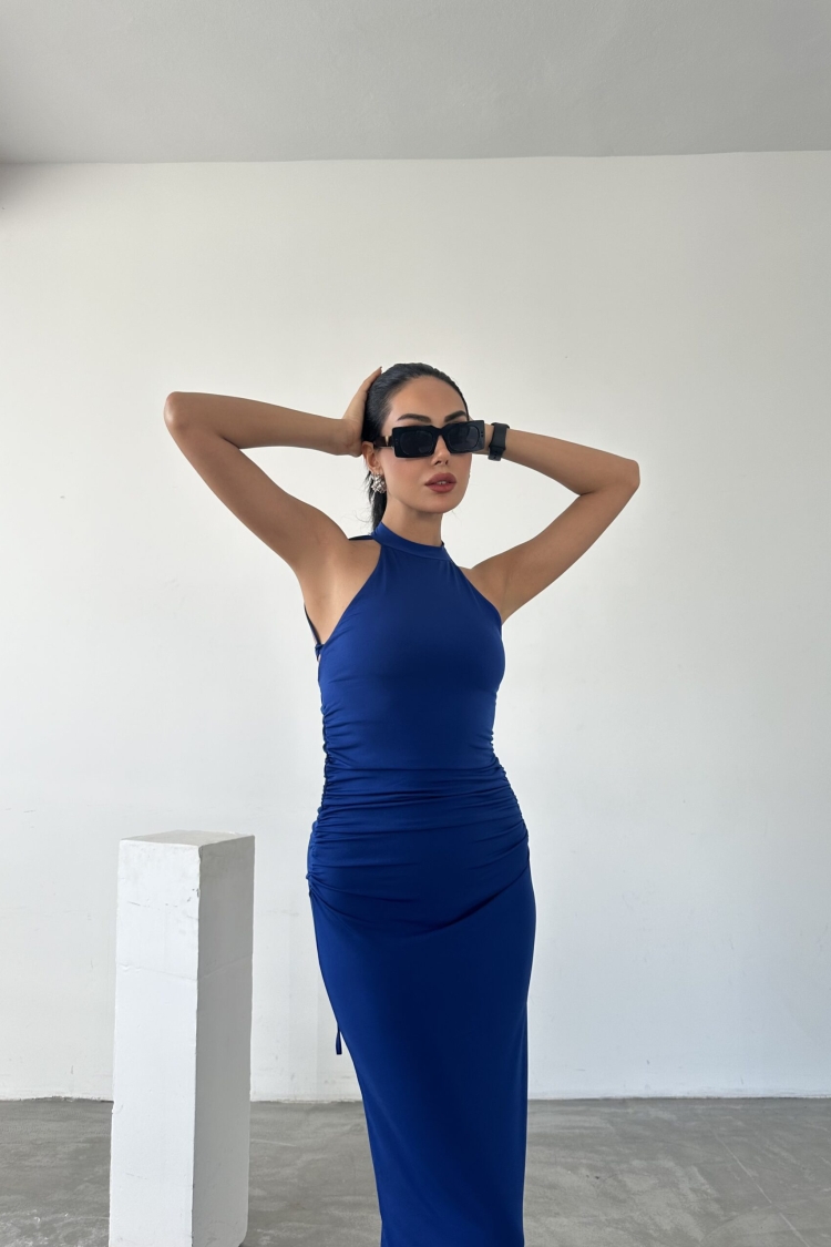 Halter Neckline Gathered Sandy Dress With Lace Detail On The Back - Producer: Fiori - Wholesale Women Clothes - TheBS Women