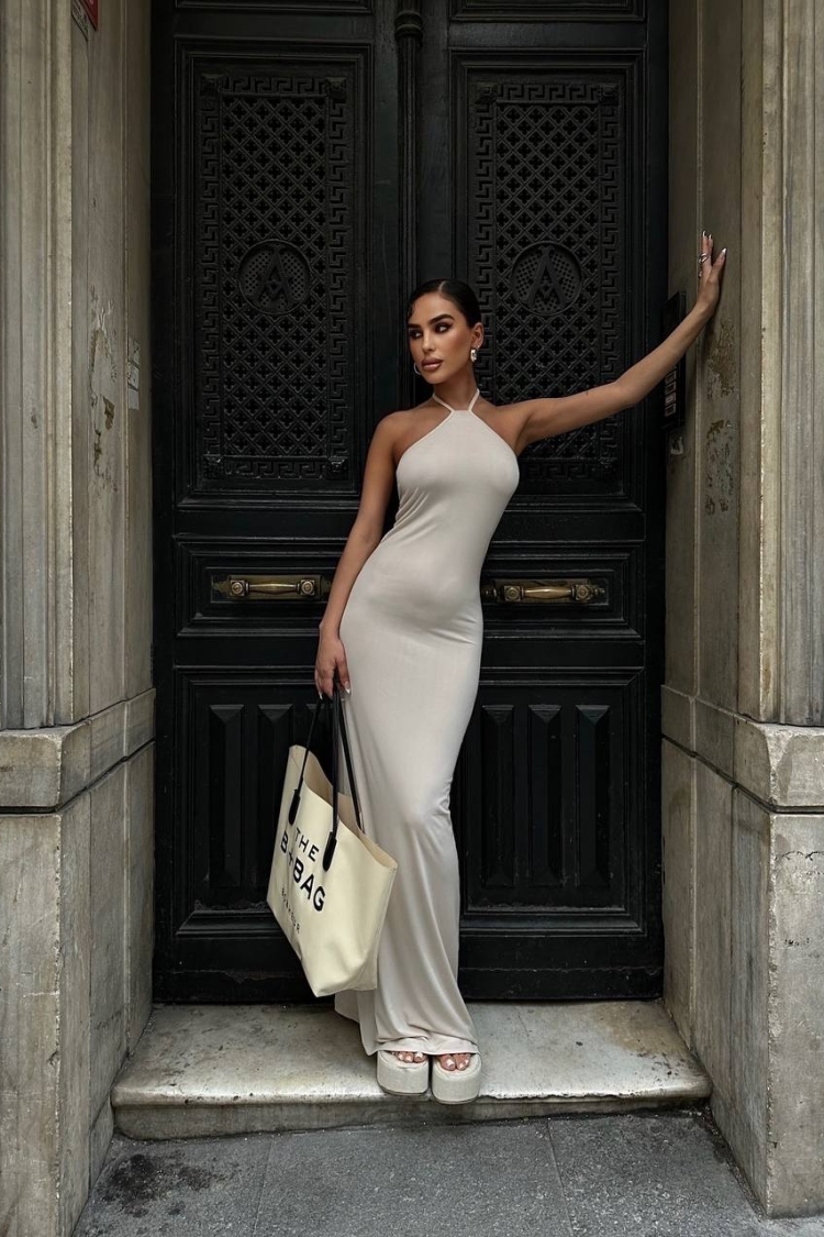 Halter NeckBackless Maxi Length Sandy Dress - Producer: Fiori - Wholesale Women Clothes - TheBS Women