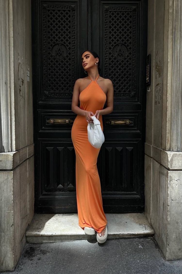 Halter NeckBackless Maxi Length Sandy Dress - Producer: Fiori - Wholesale Women Clothes - TheBS Women